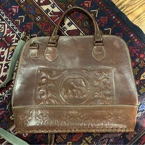 Vintage genuine leather elephant embossed hand shoulder crossbody bag